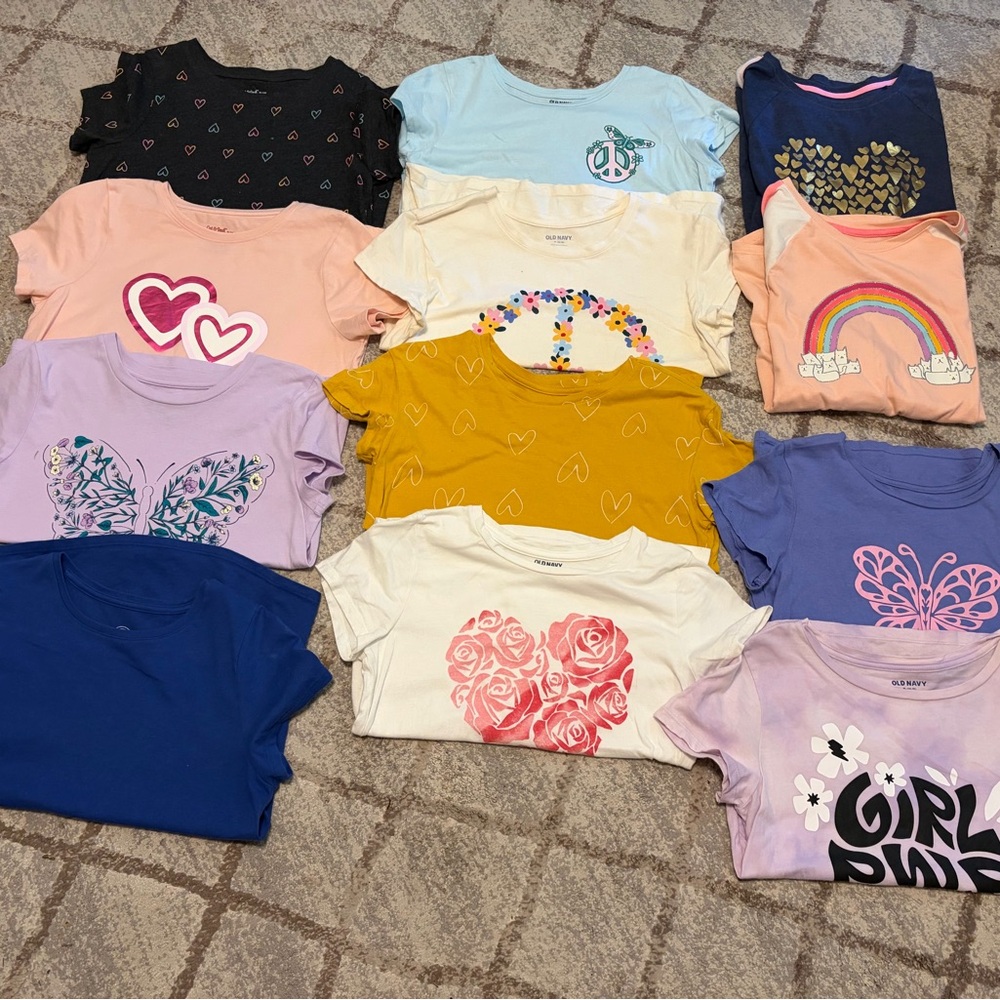 Girls Mixed Short Sleeve Graphic Tee Bundle - Hearts, Rainbows & Butterflies